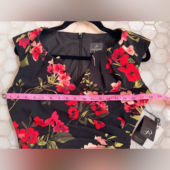 Adrianna Papell Black Dress with Red and Pink Floral Design - Picture 4 of 12